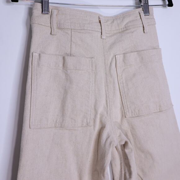 ZARA The Marine Straight Wide Leg Jean Beige High Rise Frayed Hem Women's 4 - Picture 7 of 11